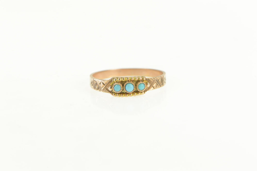 14K Victorian Turquoise Ornate Baby Child's Ring Yellow Gold