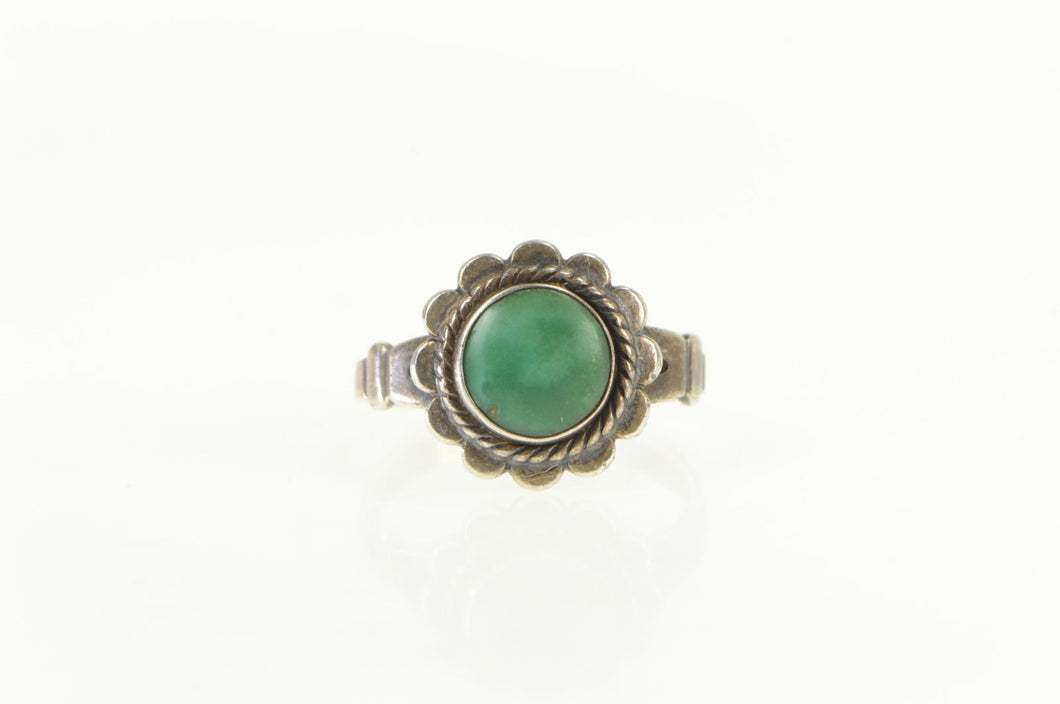 Sterling Silver Turquoise Southwestern Cabochon Flower Ring