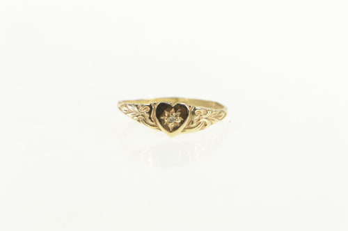 10K Diamond Vintage Heart Love Baby Childs Ring Yellow Gold