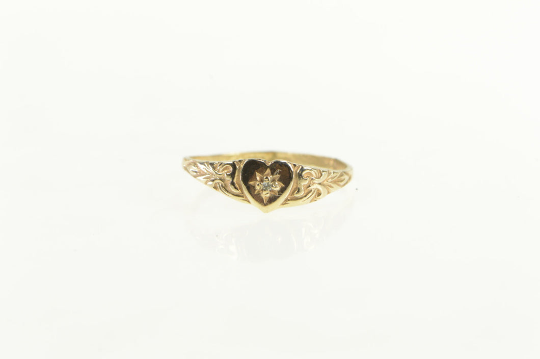 10K Diamond Vintage Heart Love Baby Childs Ring Yellow Gold