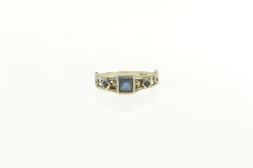 10K Art Deco Sim. Sapphire Vintage Baby Child's Ring White Gold