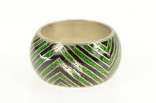 Load image into Gallery viewer, Sterling Silver Retro Green Blue Enamel Zig Zag Domed Ring