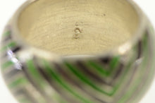 Load image into Gallery viewer, Sterling Silver Retro Green Blue Enamel Zig Zag Domed Ring