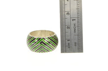 Load image into Gallery viewer, Sterling Silver Retro Green Blue Enamel Zig Zag Domed Ring