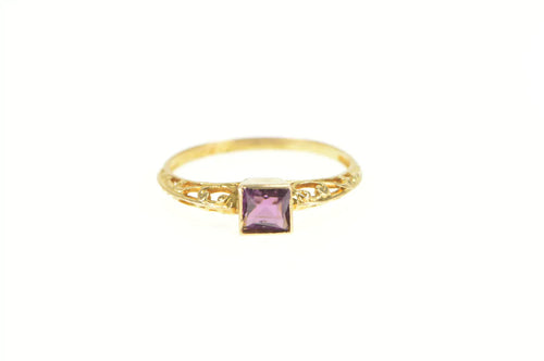 10K Victorian Amethyst Square Filigree Ring Yellow Gold