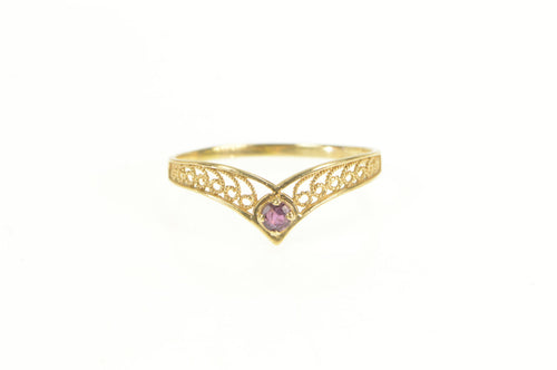 14K Chevron Ruby Filigree Curved Statement Ring Yellow Gold