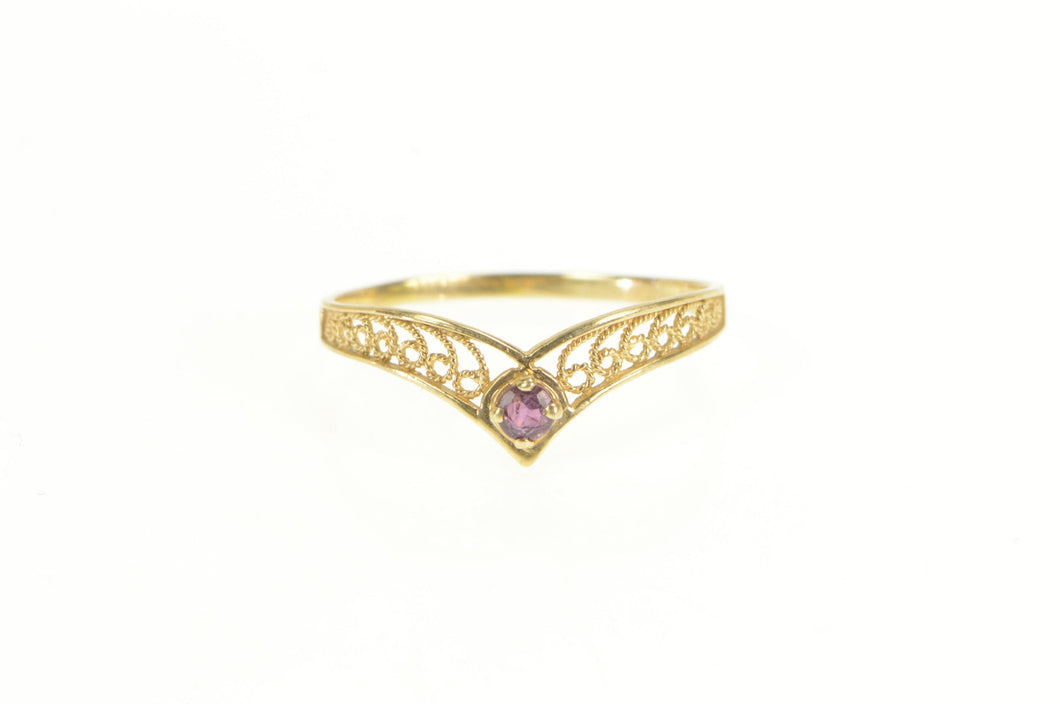 14K Chevron Ruby Filigree Curved Statement Ring Yellow Gold
