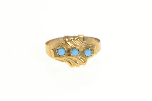 14K Victorian Turquoise Ornate Vintage Statement Ring Yellow Gold