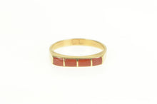 Load image into Gallery viewer, 14K Squared Coral Inlay Ornate LL Native American Ring Yellow Gold