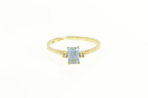 10K Emerald Cut Blue Topaz Diamond Accent Ring Yellow Gold