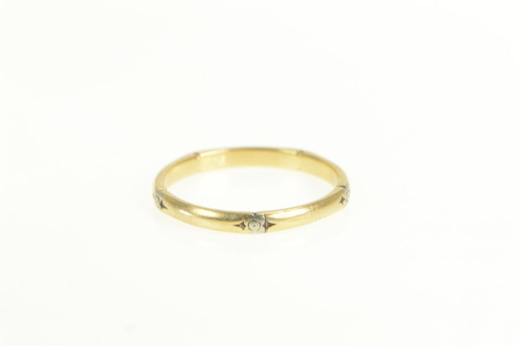 14K Art Deco Flower Pattern 2.2mm Wedding Band Ring Yellow Gold