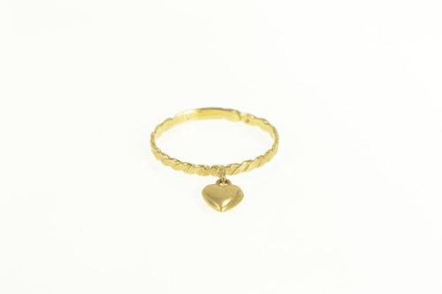 14K Heart Charm Twist Band Love Symbol Statement Ring Yellow Gold