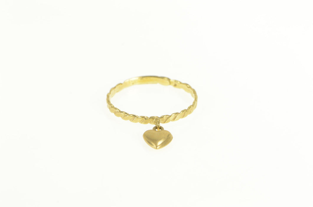 14K Heart Charm Twist Band Love Symbol Statement Ring Yellow Gold