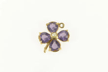 Load image into Gallery viewer, 14K Pear Amethyst Seed Pearl Clover Shamrock Charm/Pendant Yellow Gold