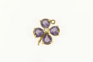 14K Pear Amethyst Seed Pearl Clover Shamrock Charm/Pendant Yellow Gold