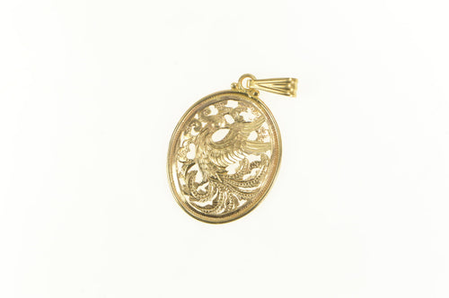 14K Phoenix Change Rebirth Symbol Oval Filigree Charm/Pendant Yellow Gold