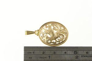 14K Phoenix Change Rebirth Symbol Oval Filigree Charm/Pendant Yellow Gold