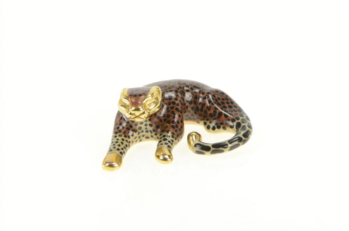 14K 3D Enamel Leopard Cheetah Big Cat Pendant Yellow Gold