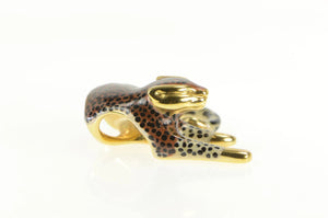 14K 3D Enamel Leopard Cheetah Big Cat Pendant Yellow Gold