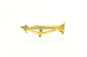 Gold Filled Green Enamel Floral Harp Musical Instrument Pin/Brooch