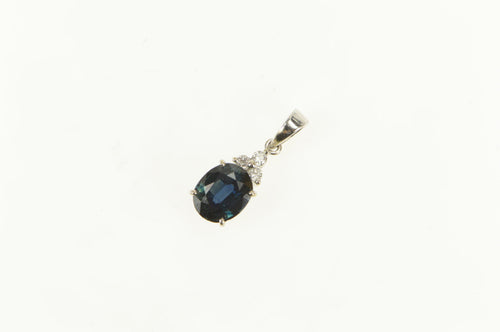18K Oval Natural Sapphire Diamond Cluster Pendant White Gold