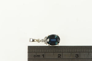 18K Oval Natural Sapphire Diamond Cluster Pendant White Gold