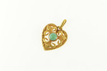 Load image into Gallery viewer, 14K Victorian Heart Turquoise Ornate Filigree Pendant Yellow Gold