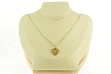Load image into Gallery viewer, 14K Victorian Heart Turquoise Ornate Filigree Pendant Yellow Gold