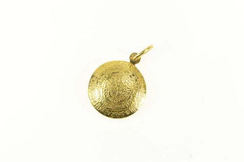 14K Domed Hieroglyphic Spiral Symbol Medallion Charm/Pendant Yellow Gold