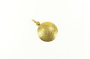 14K Domed Hieroglyphic Spiral Symbol Medallion Charm/Pendant Yellow Gold
