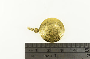 14K Domed Hieroglyphic Spiral Symbol Medallion Charm/Pendant Yellow Gold