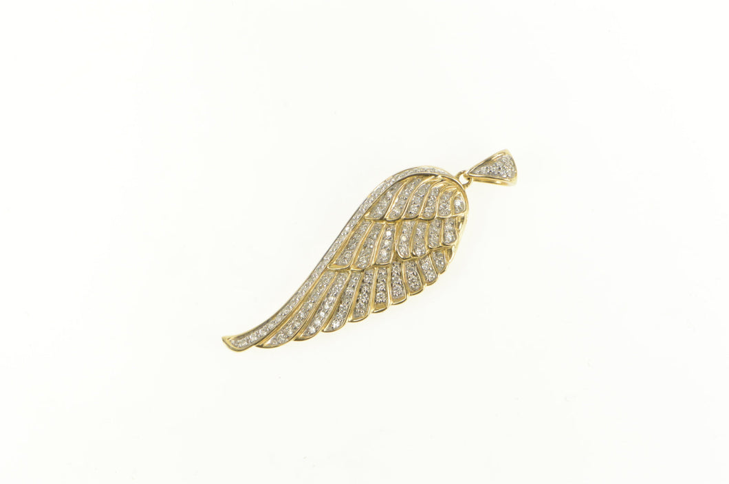 14K 1.00 Ctw Pave Diamond Encrusted Angel Wing Pendant Yellow Gold