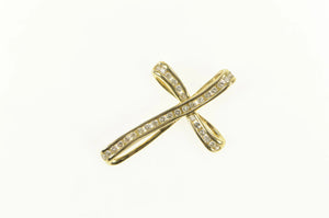 14K 0.75 Ctw Diamond Cross Faith Symbol Curvy Pendant Yellow Gold