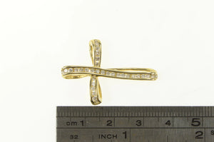 14K 0.75 Ctw Diamond Cross Faith Symbol Curvy Pendant Yellow Gold