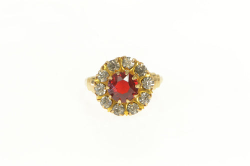 10K 1930's Classic Sim. Ruby Halo Cocktail Ring Yellow Gold