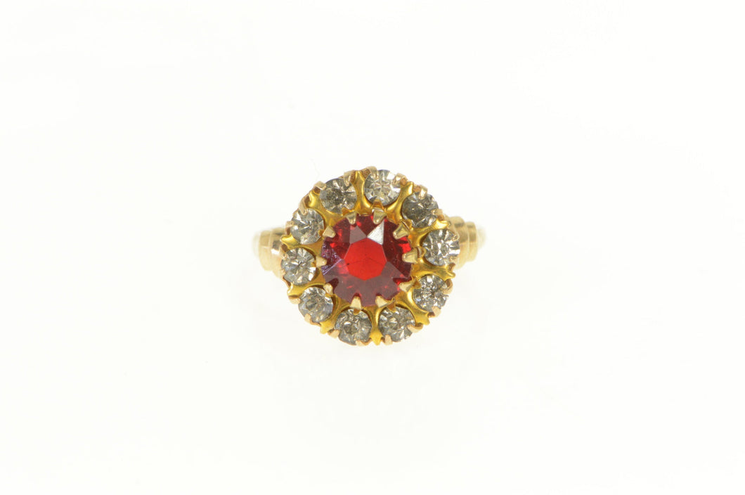 10K 1930's Classic Sim. Ruby Halo Cocktail Ring Yellow Gold