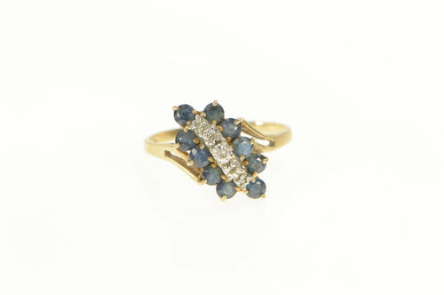 10K Diamond Sapphire Halo Wavy Curvy Bypass Ring Yellow Gold