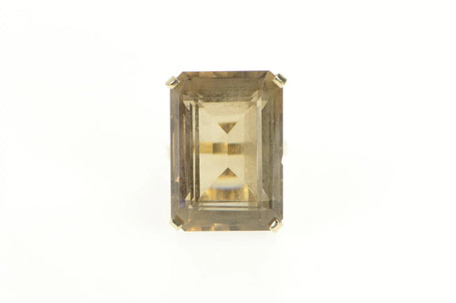 14K Emerald Cut Massive Smoky Quartz Cocktail Ring Yellow Gold