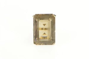 14K Emerald Cut Massive Smoky Quartz Cocktail Ring Yellow Gold