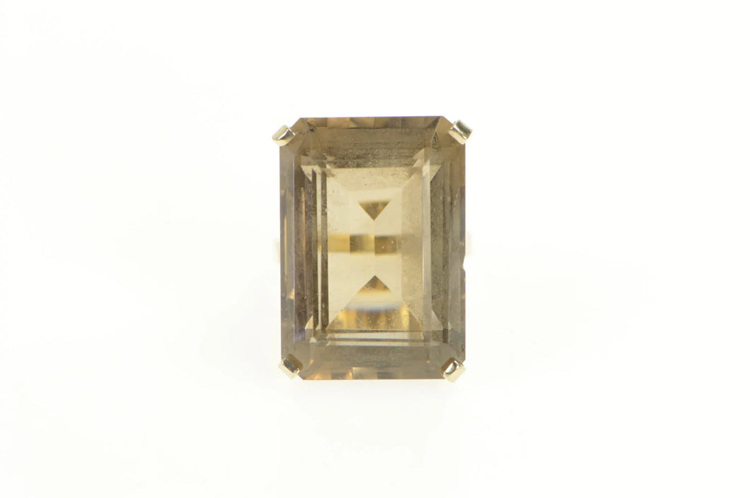 14K Emerald Cut Massive Smoky Quartz Cocktail Ring Yellow Gold
