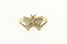 Load image into Gallery viewer, 10K Diamond Encrusted Butterfly Vintage Statement Ring Yellow Gold