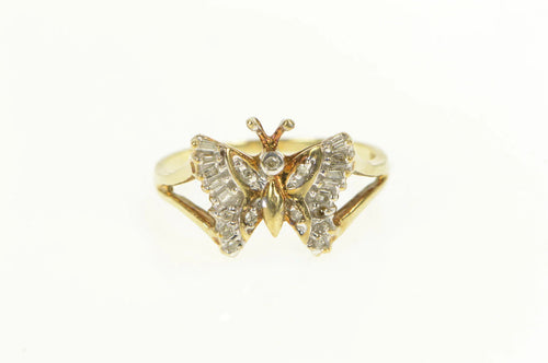 10K Diamond Encrusted Butterfly Vintage Statement Ring Yellow Gold