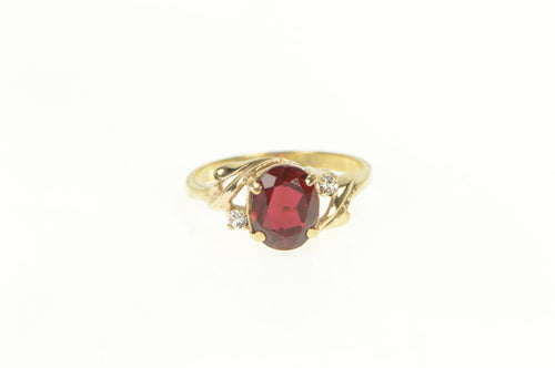 14K Classic Vintage Oval Garnet Diamond Accent Ring Yellow Gold