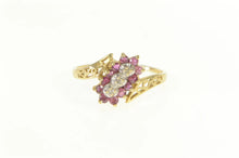 Load image into Gallery viewer, 10K Diamond Ruby Halo Cluster Bypass Ring Yellow Gold