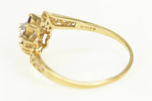 10K Diamond Ruby Halo Cluster Bypass Ring Yellow Gold