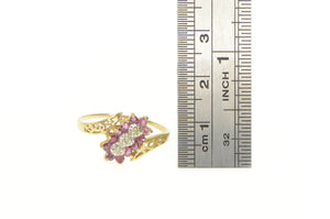 10K Diamond Ruby Halo Cluster Bypass Ring Yellow Gold