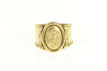 Load image into Gallery viewer, 10K Oval Cherub Cameo Ornate Hammered Band Ring Yellow Gold