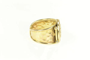 10K Oval Cherub Cameo Ornate Hammered Band Ring Yellow Gold