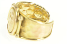 Load image into Gallery viewer, 10K Oval Cherub Cameo Ornate Hammered Band Ring Yellow Gold