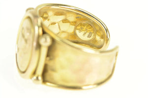 10K Oval Cherub Cameo Ornate Hammered Band Ring Yellow Gold